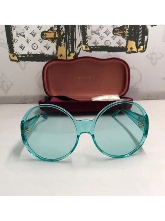 New Authentic Gucci GG0954S 001 Prestige Light Blue Oversized Round Sunglasses , main image 4